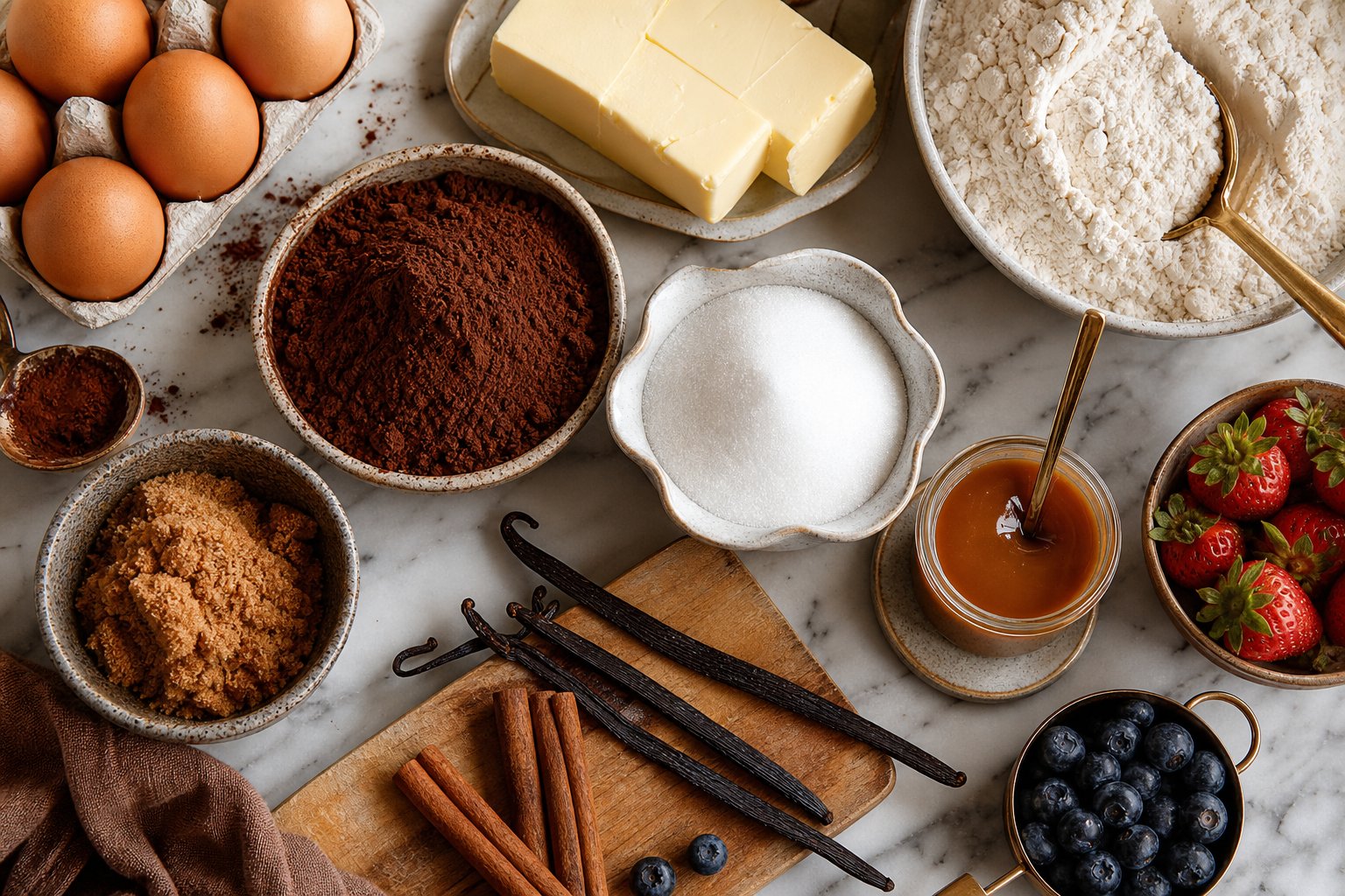 Ingredientes frescos para bolos